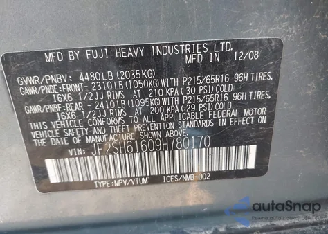 2009 Subaru Forester 2.5X z USA, uszkodzony, nr VIN JF2SH61609H780170